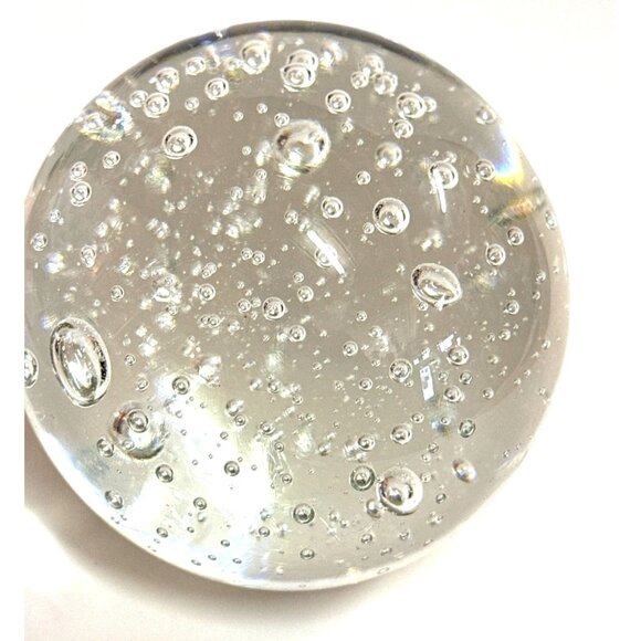 Clear Glass Paperweight With Bubbles Design - Round Shape - 3.75 Inches Diameter - Picture 7 of 10